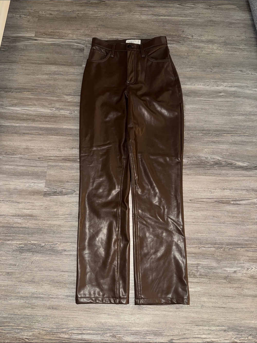 Abercrombie & Fitch Brown Faux Leather Straight-Leg Pants